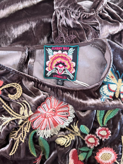 Johnny Was Embroidered Velvet Maxi Dress