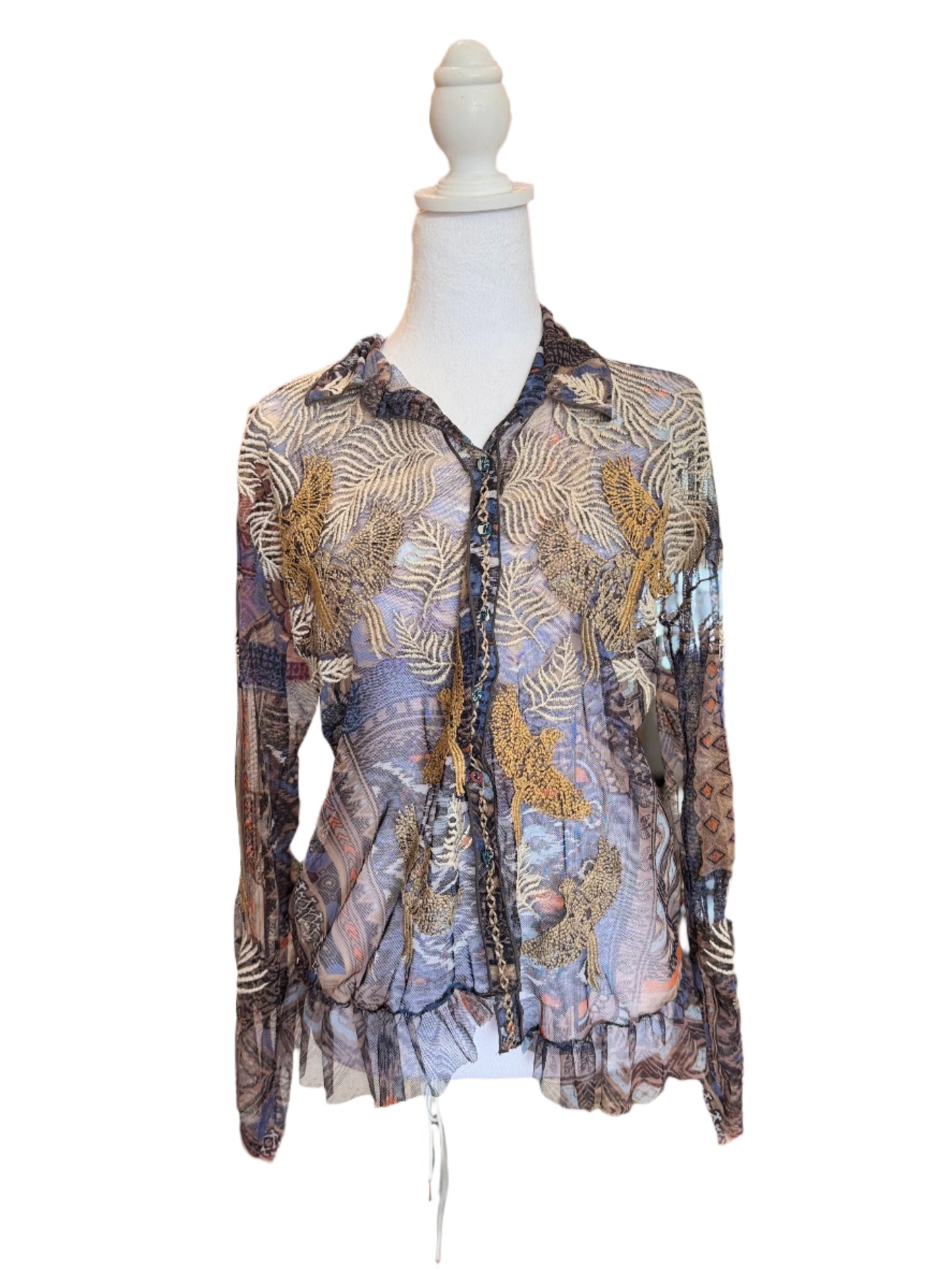 Johnny Was Mesh Embroidered Top