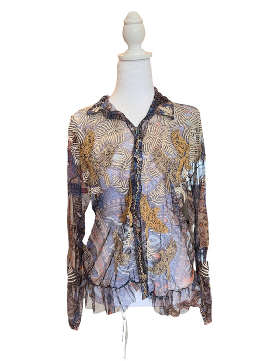 Johnny Was Mesh Embroidered Top