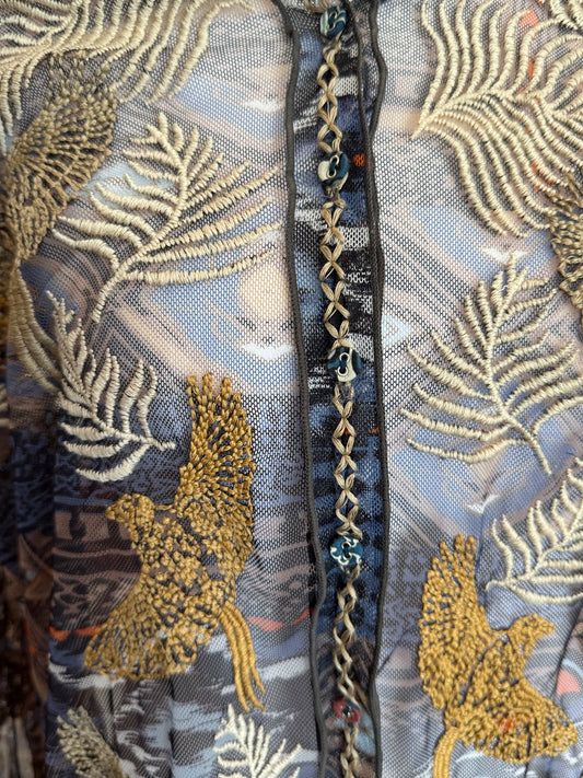 Johnny Was Mesh Embroidered Top