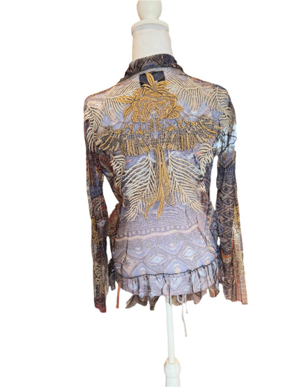 Johnny Was Mesh Embroidered Top