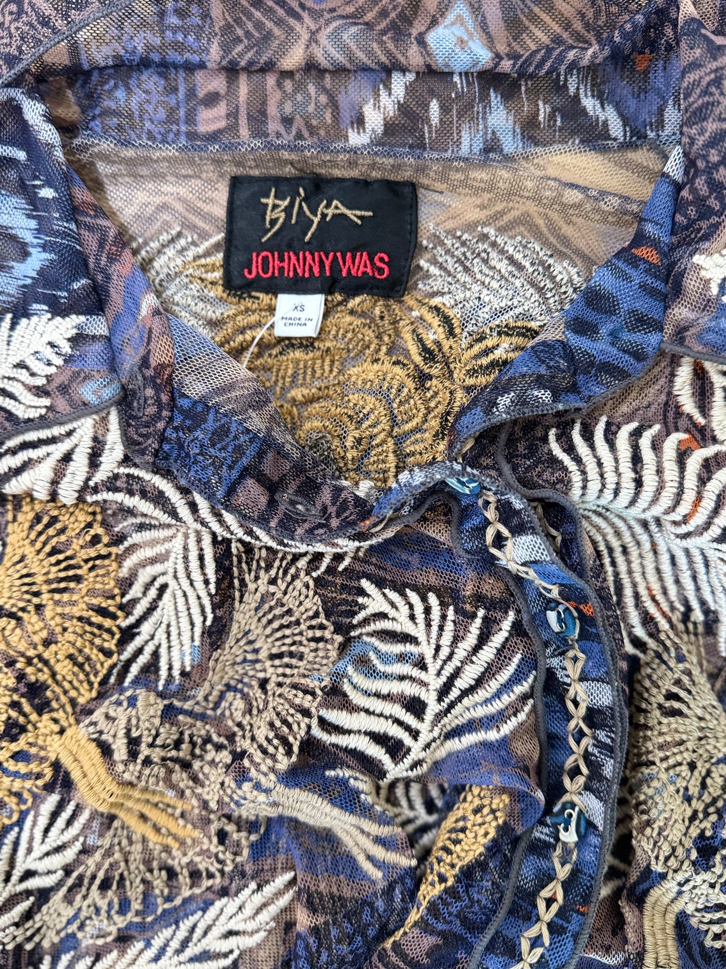 Johnny Was Mesh Embroidered Top