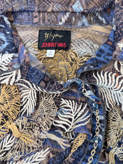 Johnny Was Mesh Embroidered Top