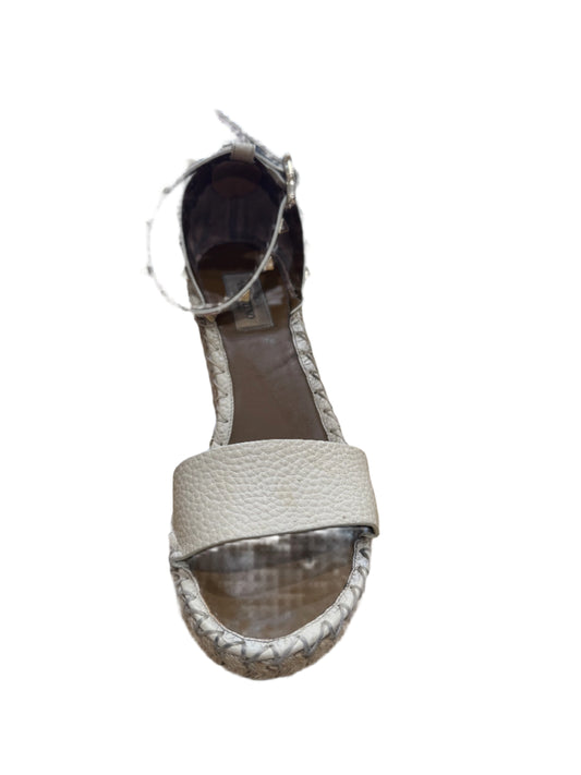 Valentino Rockstud Wedge Espadrilles – Cream Textured Leather