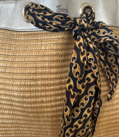 Gucci Metallic Raffia & Leather Shoulder Bag with Scarf