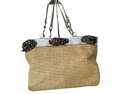Gucci Metallic Raffia & Leather Shoulder Bag with Scarf