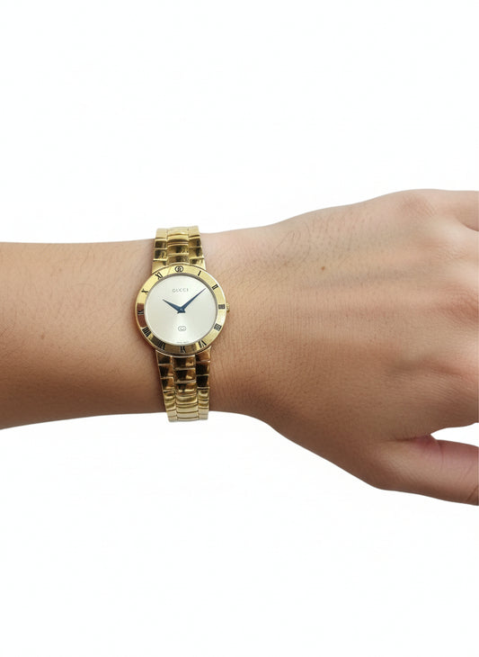 RARE Gucci Gold Tone Classic Watch - 18k Gold Plated, 330 M Dial-Watches-Gazelle Fashion and Style