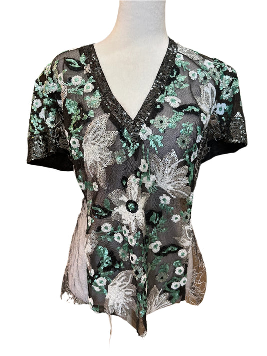 Byron Lars Beauty Mark Sequence Floral Top