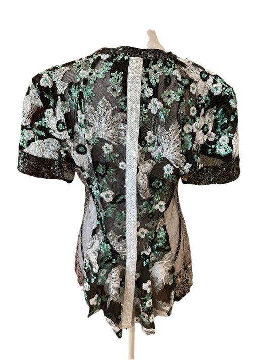 Byron Lars Beauty Mark Sequence Floral Top