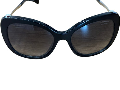 Chanel Black Square Sunglasses with Pearl Detail