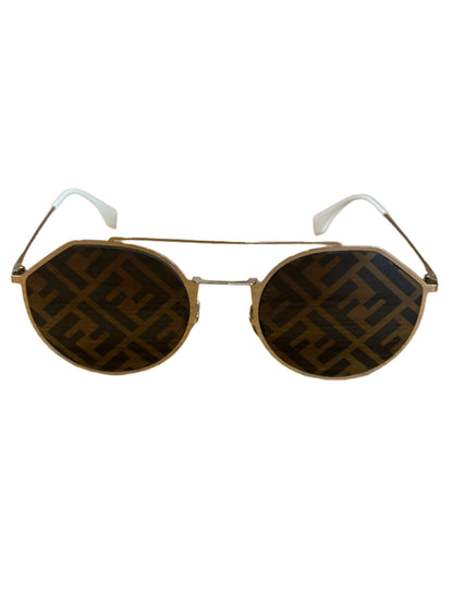 Fendi FF Logo Round Sunglasses – Gold/Brown