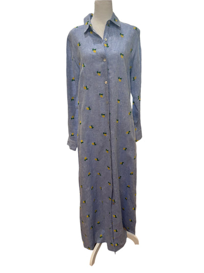 Sartoria Chambray Lemon-Embroidered Maxi Shirt Dress