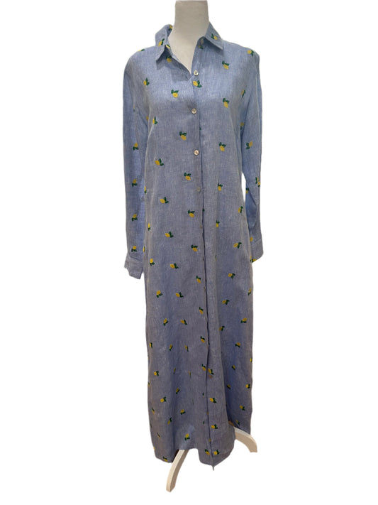 Sartoria Chambray Lemon-Embroidered Maxi Shirt Dress