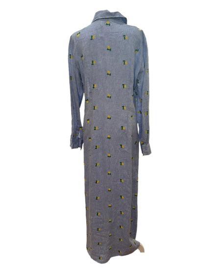 Sartoria Chambray Lemon-Embroidered Maxi Shirt Dress