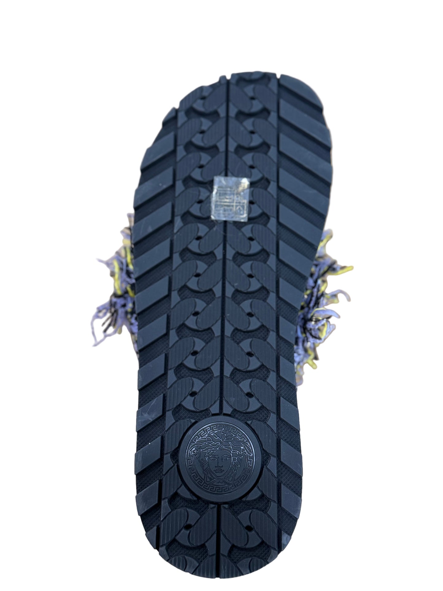 Versace Tweed Fringe Sandals With Chain Detail