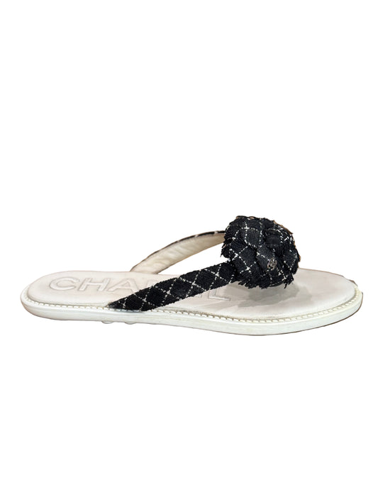 Chanel Tweed Camellia Sandals