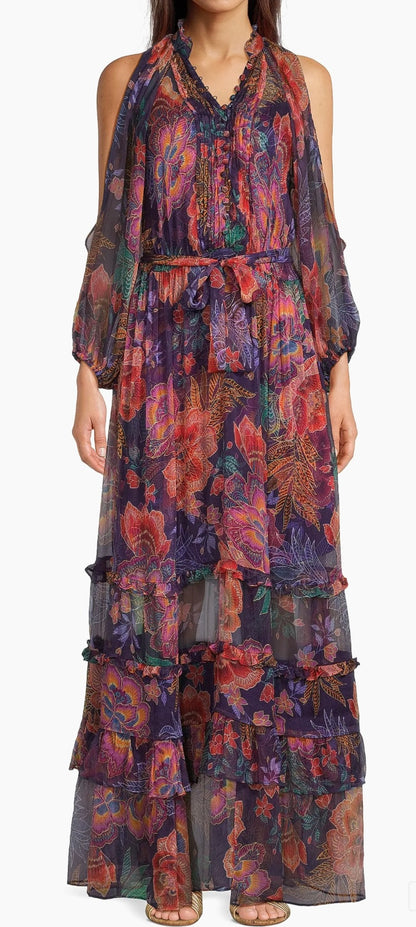Johnny Was Ashlee Floral Silk Tiered Maxi Dress Size: S-Dresses-Gazelle Fashion and Style