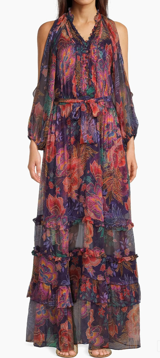 Johnny Was Ashlee Floral Silk Tiered Maxi Dress Size: S-Dresses-Gazelle Fashion and Style