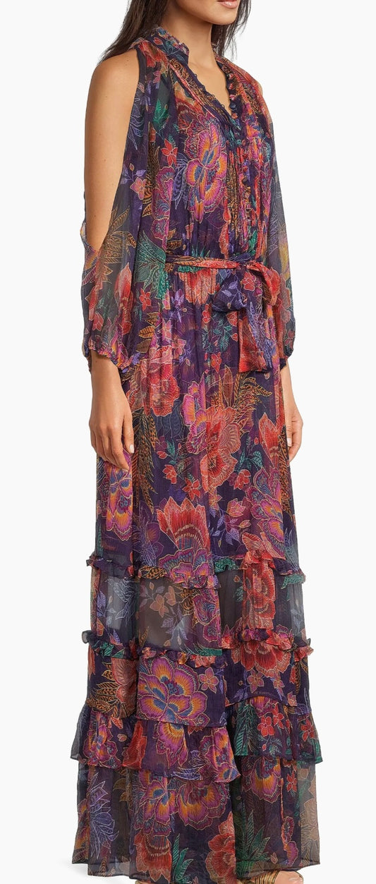 Johnny Was Ashlee Floral Silk Tiered Maxi Dress Size: S-Dresses-Gazelle Fashion and Style
