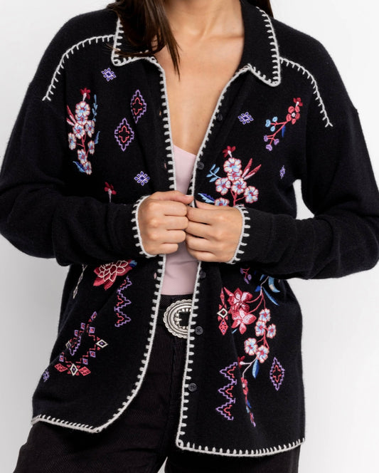 Johnny Was Ramona Blanket Black Stitch Shirtigan Size: S-Tops-Gazelle Fashion and Style
