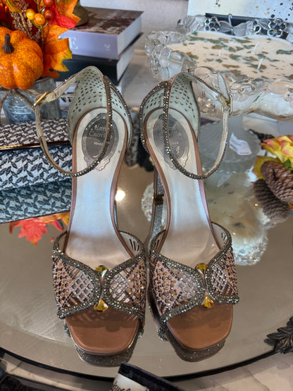 Rene Caovilla Venezia Embellished Stiletto Studded Sandal Heels- Size 38.5, US 8.5-Shoes-Gazelle Fashion and Style