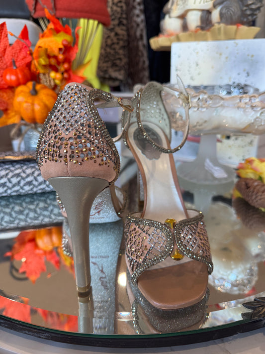 Rene Caovilla Venezia Embellished Stiletto Studded Sandal Heels- Size 38.5, US 8.5-Shoes-Gazelle Fashion and Style