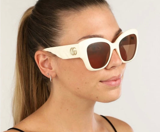 Gucci Ivory Cat Eye Sunglasses 100% UV Matelasse Arms