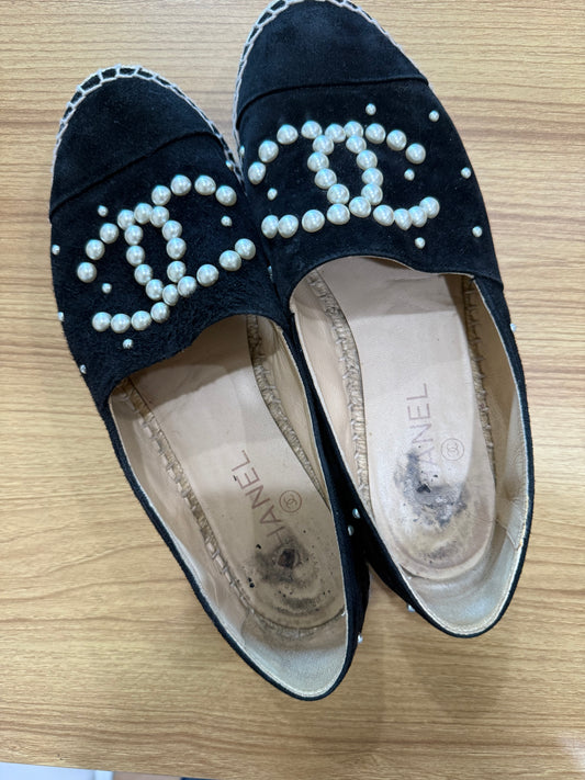 Chanel 2017 Faux Pearl Accents Espadrilles- Size 39,Fits US 8-Shoes-Gazelle Fashion and Style