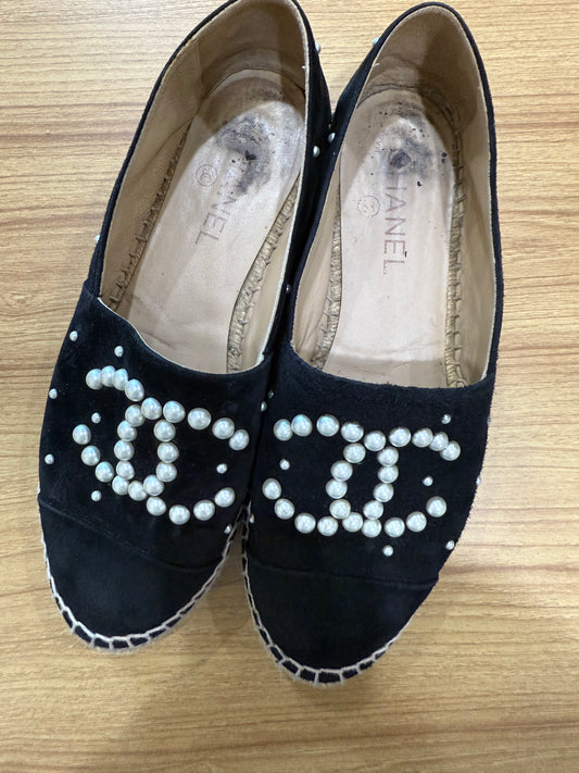 Chanel 2017 Faux Pearl Accents Espadrilles- Size 39,Fits US 8-Shoes-Gazelle Fashion and Style