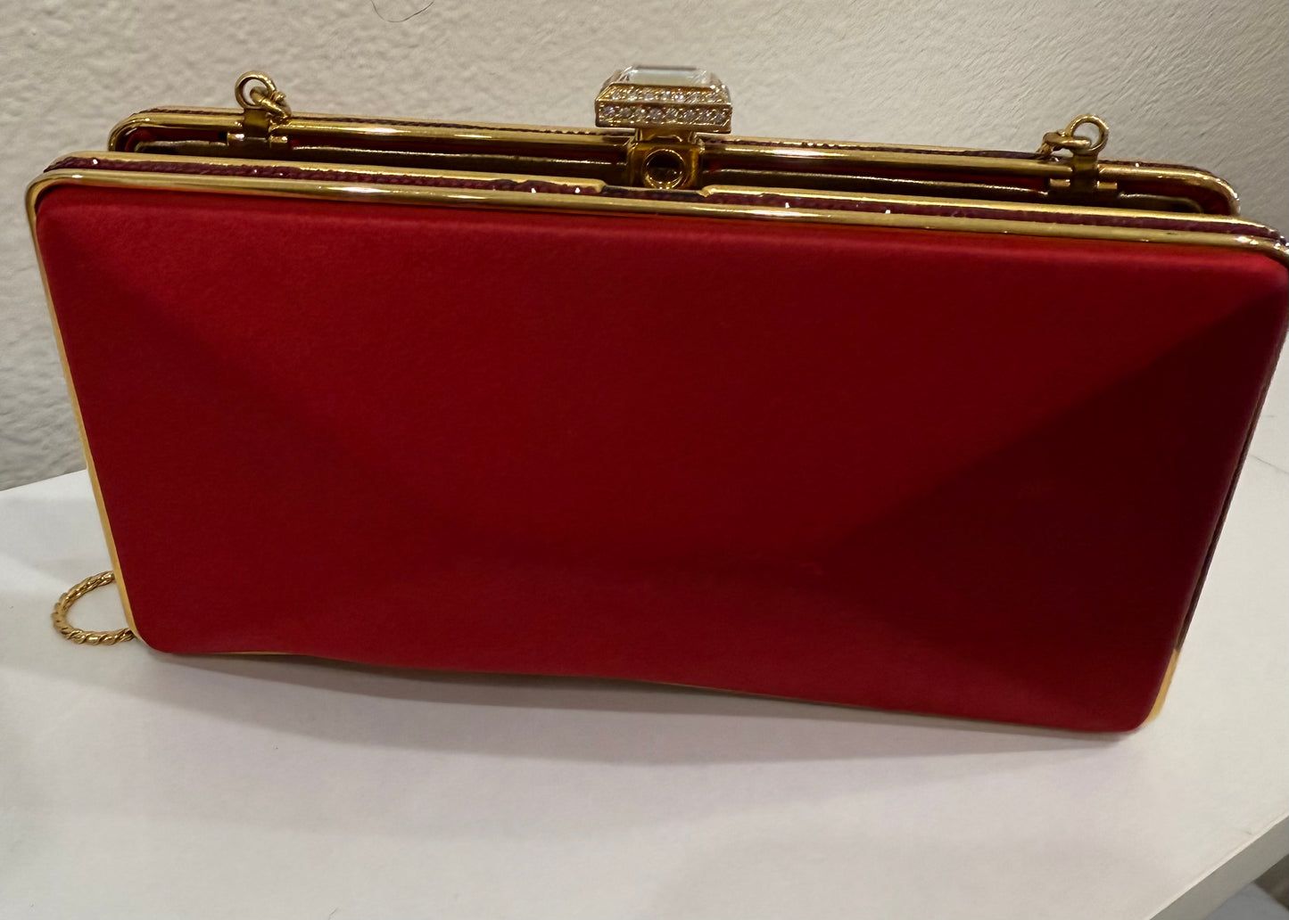 Judith Leiber Couture Red Slim Slide Clutch $155-Bags-Gazelle Fashion and Style