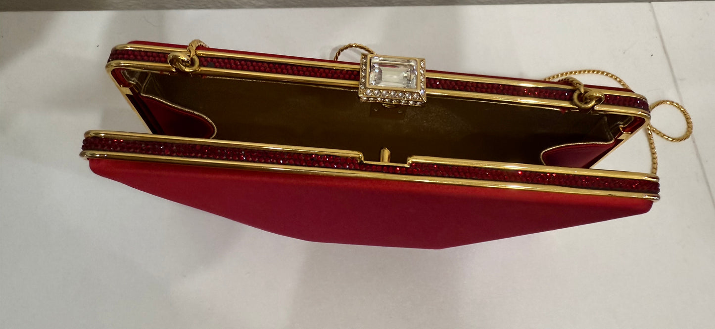 Judith Leiber Couture Red Slim Slide Clutch $155-Bags-Gazelle Fashion and Style