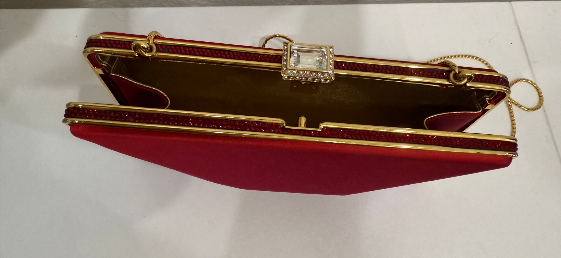 Judith Leiber Couture Red Slim Slide Clutch $155-Bags-Gazelle Fashion and Style