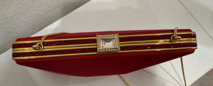 Judith Leiber Couture Red Slim Slide Clutch $155-Bags-Gazelle Fashion and Style