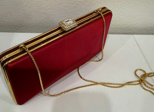Judith Leiber Couture Red Slim Slide Clutch $155-Bags-Gazelle Fashion and Style