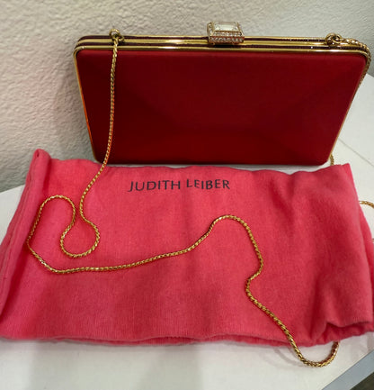 Judith Leiber Couture Red Slim Slide Clutch $155-Bags-Gazelle Fashion and Style