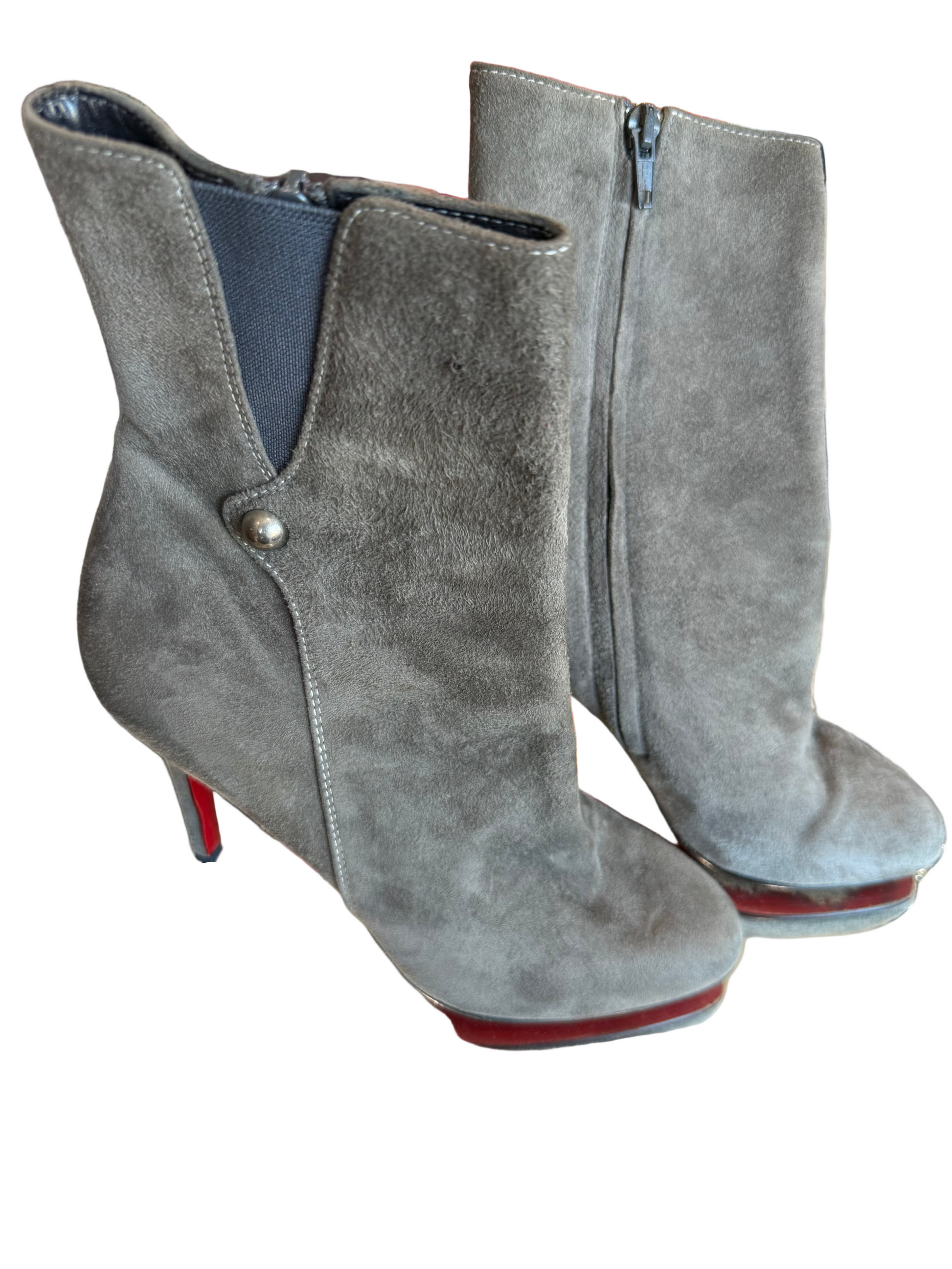 Christian Louboutin Gray Suede Ankle Boots- Size 37- US 7 $295-Shoes-Gazelle Fashion and Style