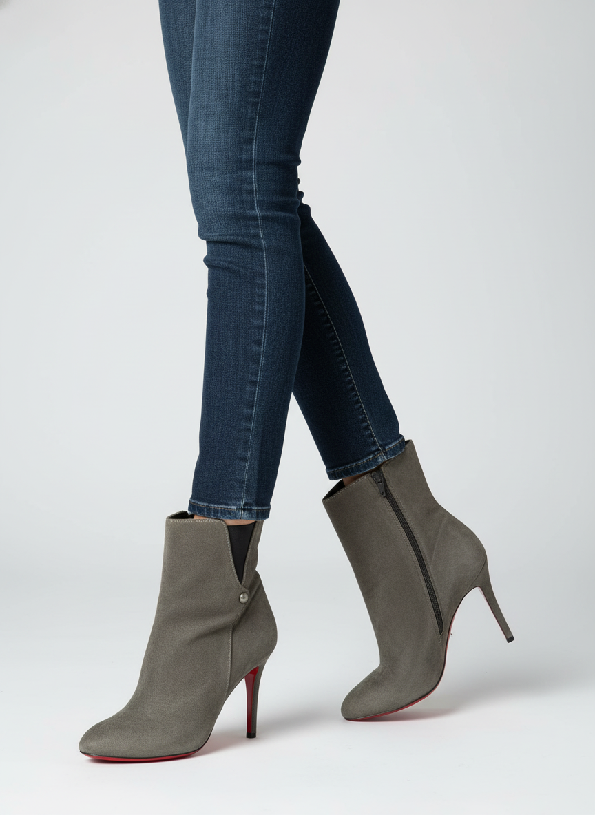 Christian Louboutin Gray Suede Ankle Boots- Size 37- US 7 $295-Shoes-Gazelle Fashion and Style