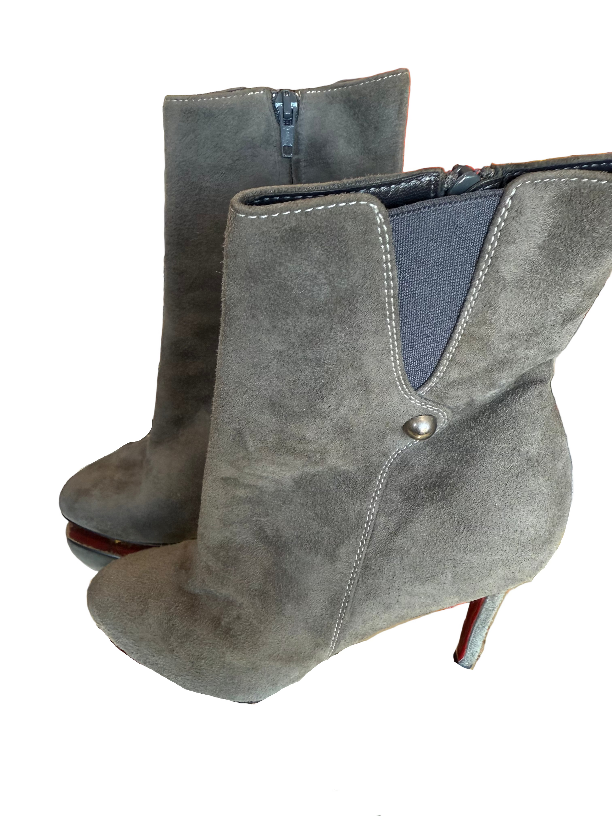 Christian Louboutin Gray Suede Ankle Boots- Size 37- US 7 $295-Shoes-Gazelle Fashion and Style
