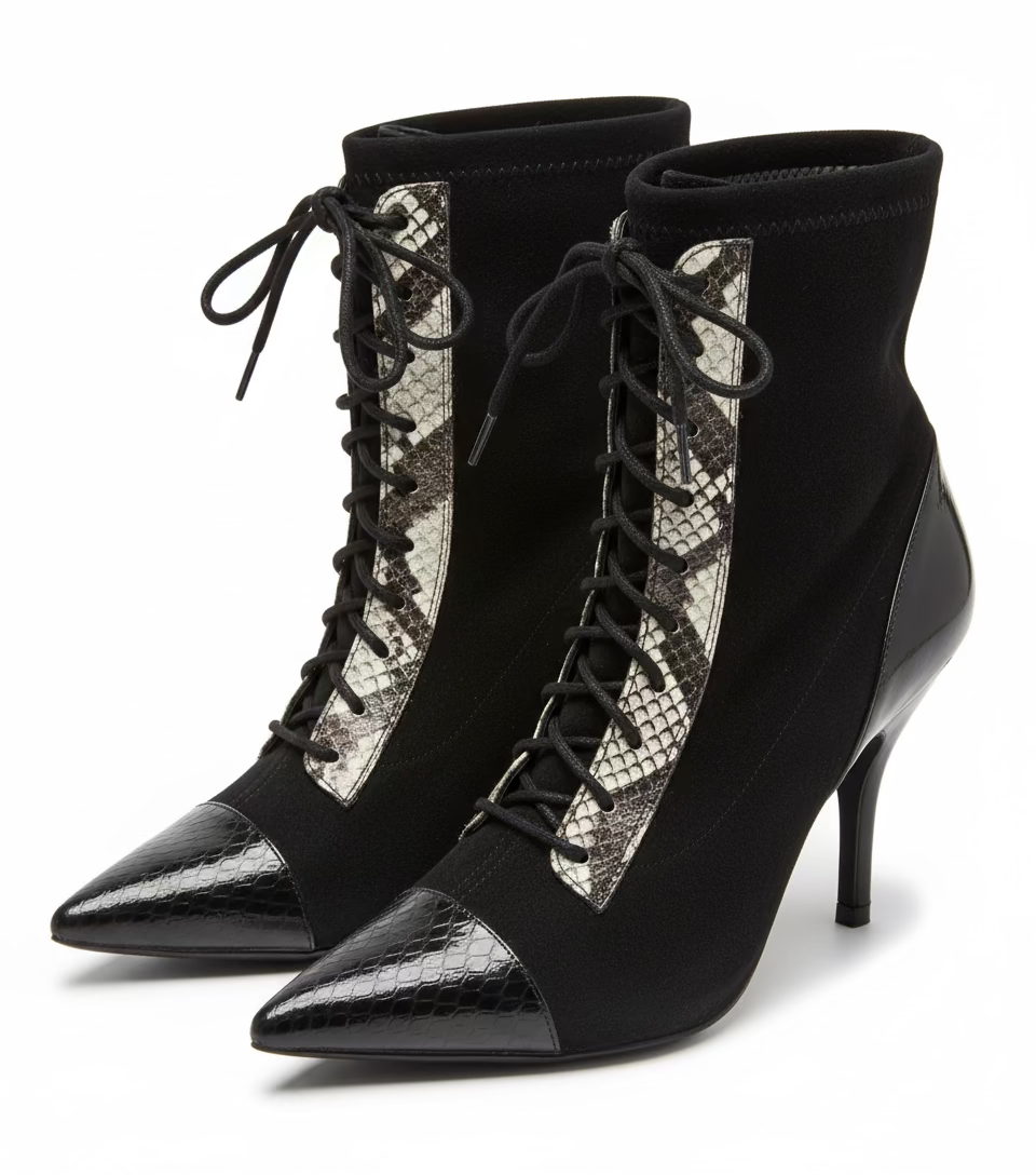 Casadei Suede & Leather Snakeskin Detail Lace Up Boot- Size 7.5 $175-Shoes-Gazelle Fashion and Style
