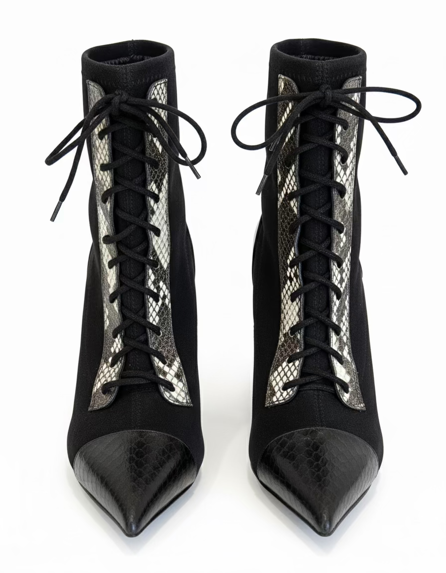 Casadei Suede & Leather Snakeskin Detail Lace Up Boot- Size 7.5 $175-Shoes-Gazelle Fashion and Style