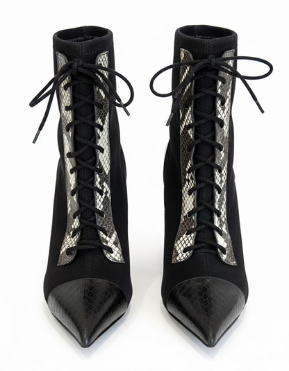 Casadei Suede & Leather Snakeskin Detail Lace Up Boot- Size 7.5 $175-Shoes-Gazelle Fashion and Style