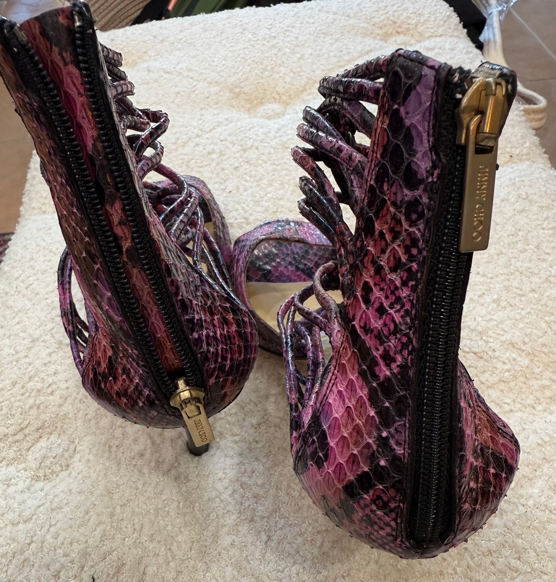 Jimmy Choo Strappy Python Heel- Size 38.5, US 8 $115-Shoes-Gazelle Fashion and Style