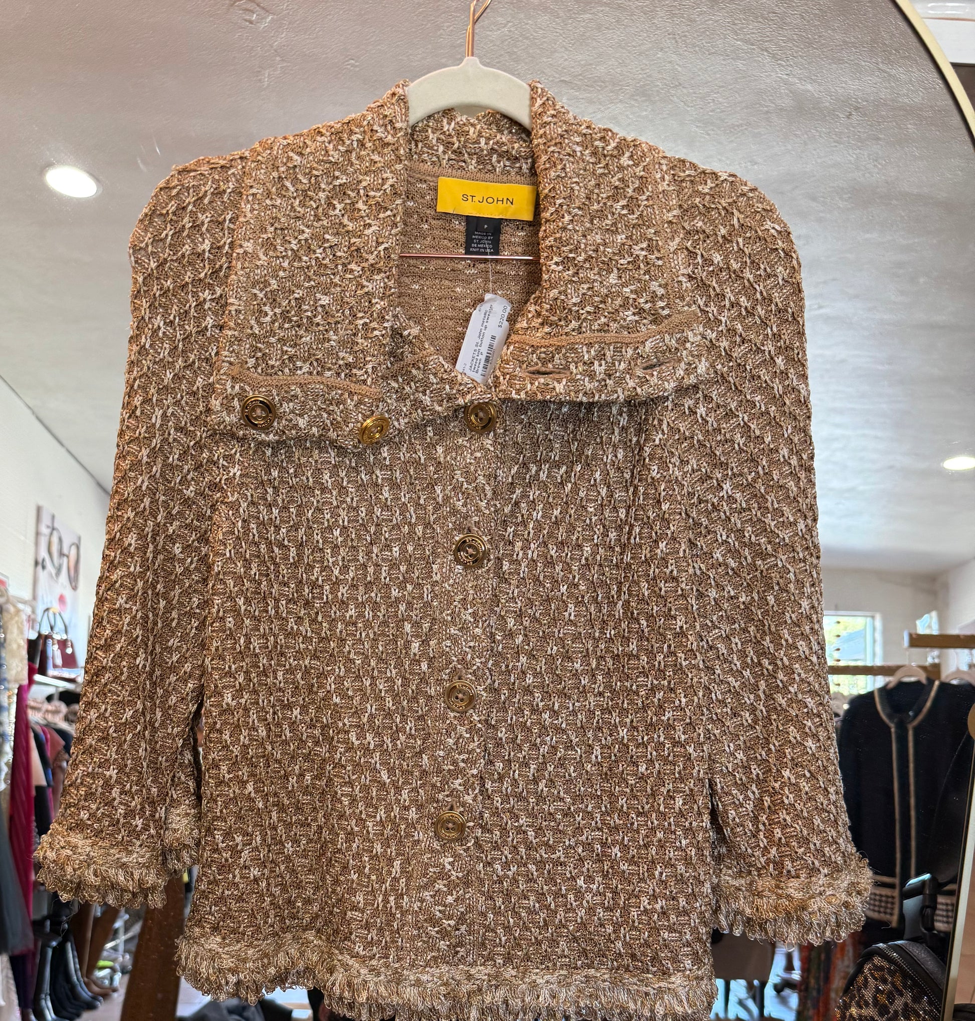 St. John Metallic Tweed Knit Jacket- Size: P-Jacket-Gazelle Fashion and Style