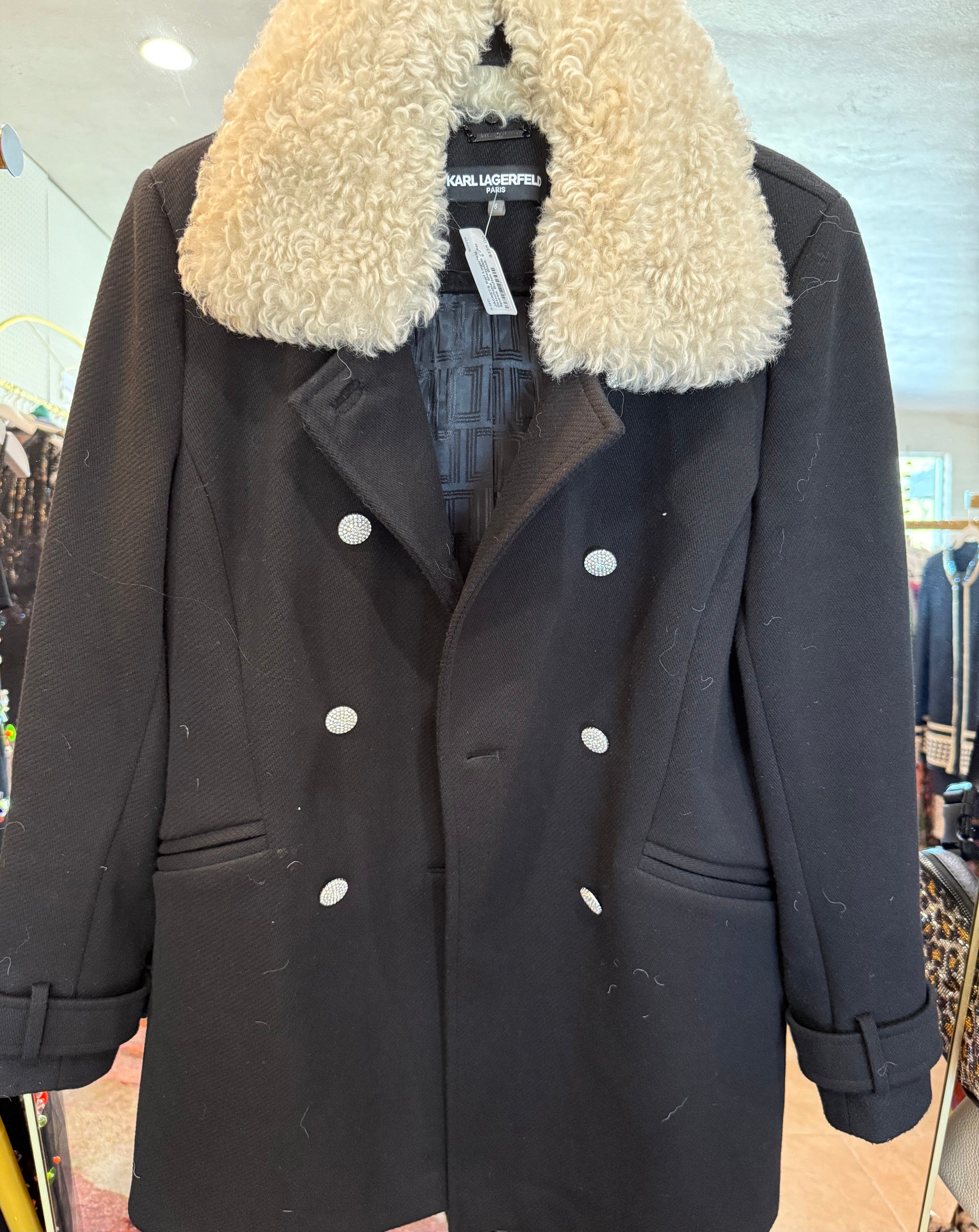 Karl Lagerfeld Paris Faux Fur-Collar Jacket- Size: 6-Jacket-Gazelle Fashion and Style