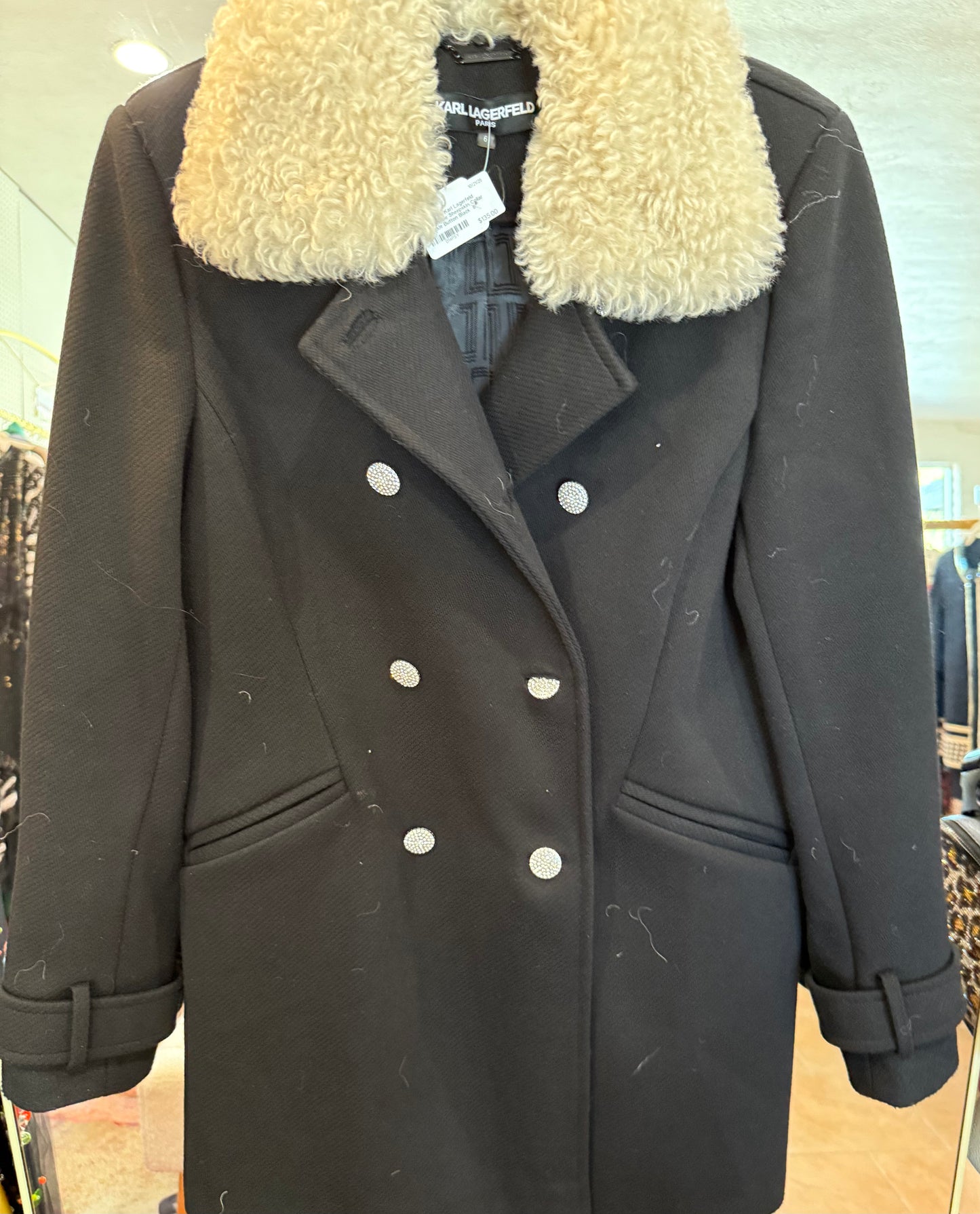 Karl Lagerfeld Paris Faux Fur-Collar Jacket- Size: 6-Jacket-Gazelle Fashion and Style