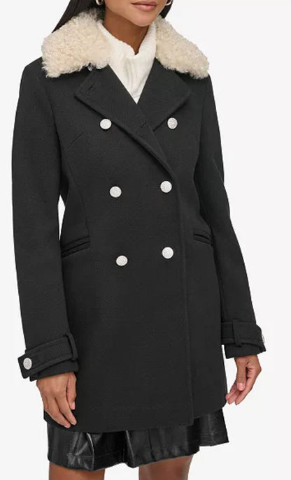 Karl Lagerfeld Paris Faux Fur-Collar Jacket- Size: 6-Jacket-Gazelle Fashion and Style