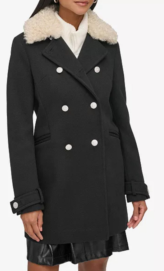 Karl Lagerfeld Paris Faux Fur-Collar Jacket- Size: 6-Jacket-Gazelle Fashion and Style