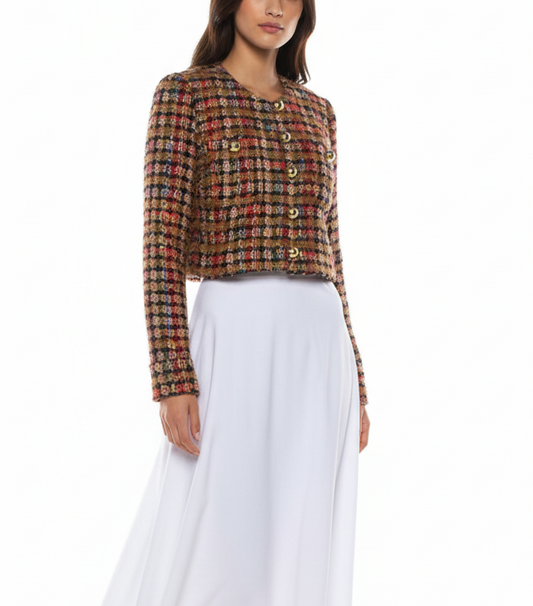 Ronny Kobo Janice Tweed Pattern Jacket- Size: M $160-Jacket-Gazelle Fashion and Style