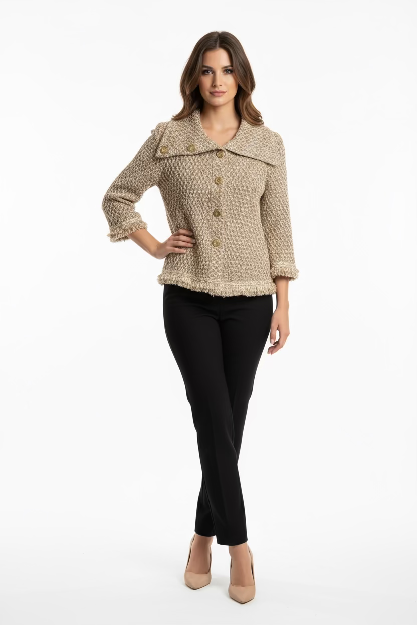 St. John Metallic Tweed Knit Jacket- Size: P $220-Jacket-Gazelle Fashion and Style