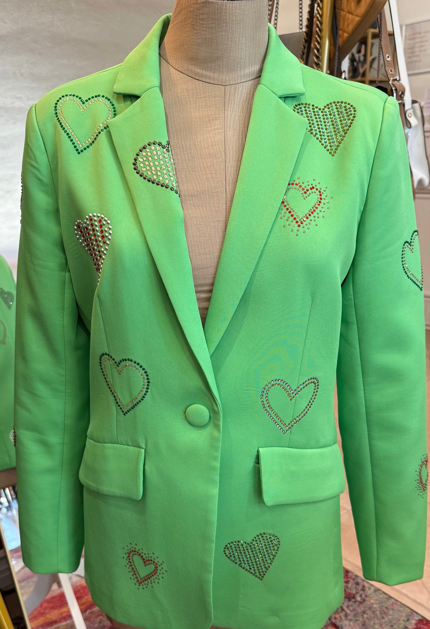 Azi Green Heart Studded Blazer- Size: S $135-Jacket-Gazelle Fashion and Style